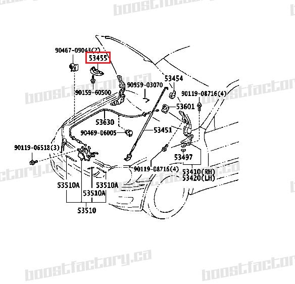 Lexus IS300 & Toyota Altezza 01-05 Hood Prop Rod Clip 53455-53010