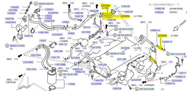 Genuine Nissan RB26DETT Boost Control Line Hose Kit